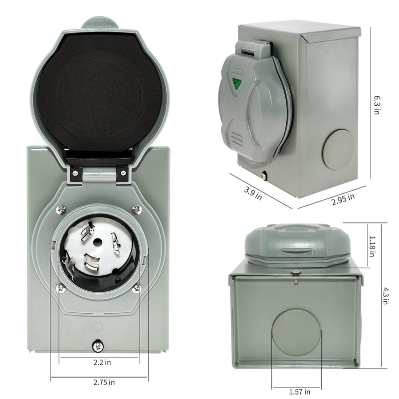 Miady 50 Amp Generator Power Inlet Box, SS2-50P, 125/250 Volt, For Generators Up to 12,500 Watts, Pre-drilling Knockouts, Weatherproof, ETL Listed - Image 4